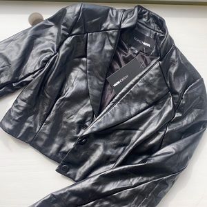 Black leather cropped fashion nova jacket
